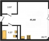 -комн, 45.6 кв м, этаж 4/5 Летчиков улица, д.10