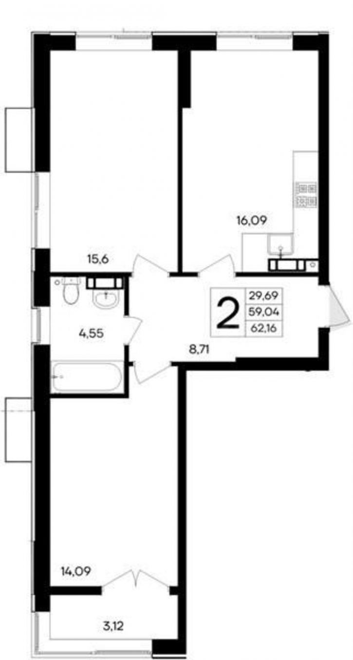2-комн квартира в новом доме Мате Залки улица, д.86