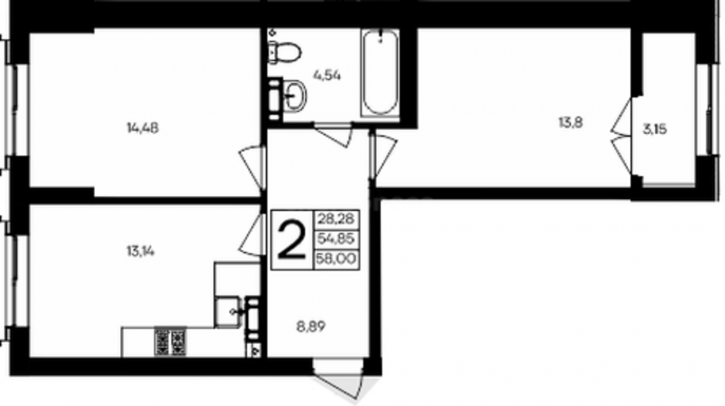 2-комн квартира в новом доме Мате Залки улица, д.86
