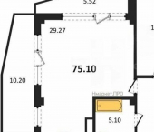 1-комн, 75кв м, этаж 1/5 улица Лётчиков, 10