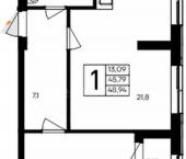 1-комн, 49 кв м, этаж 8/9 ул Котляревского, 9