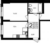 2-комн, 58 кв м, этаж 7/9 ул Котляревского, 9
