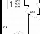 1-комн, 38 кв м, этаж 2/9 ул Котляревского, 9