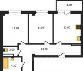 3-комн, 73.31 кв м, этаж 1/9 Токарева улица, д.18Д/1