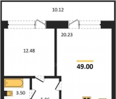 1-комн, 49 кв м, этаж 2/10 Парковая улица, д.15