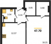 1-комн, 47.7 кв м, этаж 2/10 Парковая улица, д.15