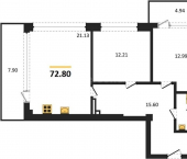 2-комн, 72.8 кв м, этаж 6/10 Парковая улица, д.15