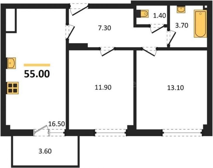 2-комн квартира в новом доме Степаняна улица, д.2