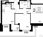 2-комн, 57 кв м, этаж 1/8 Маячная улица, 10