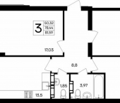 3-комн, 82 кв м, этаж 5/9 ул Коцюбинского, 16