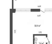 1-комн, 34кв м, этаж 1/5 ул Глухова, 9
