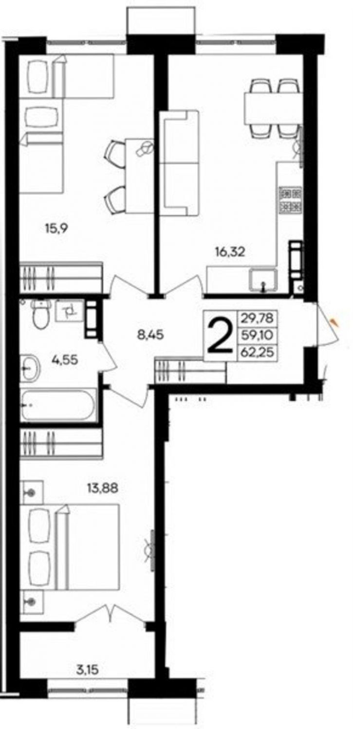 2-комн квартира в новом доме Мате Залки улица, д.86