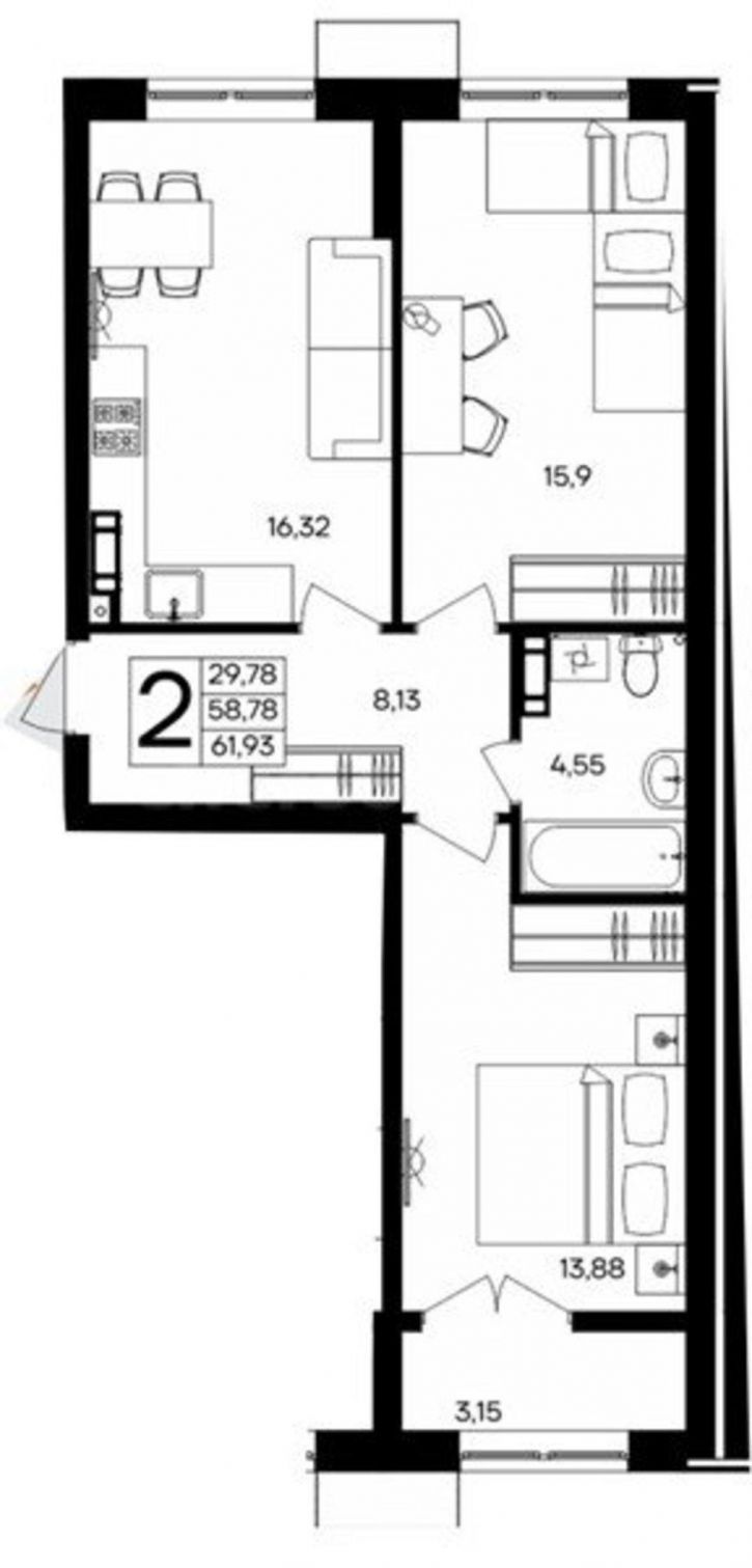 2-комн квартира в новом доме Мате Залки улица, д.86