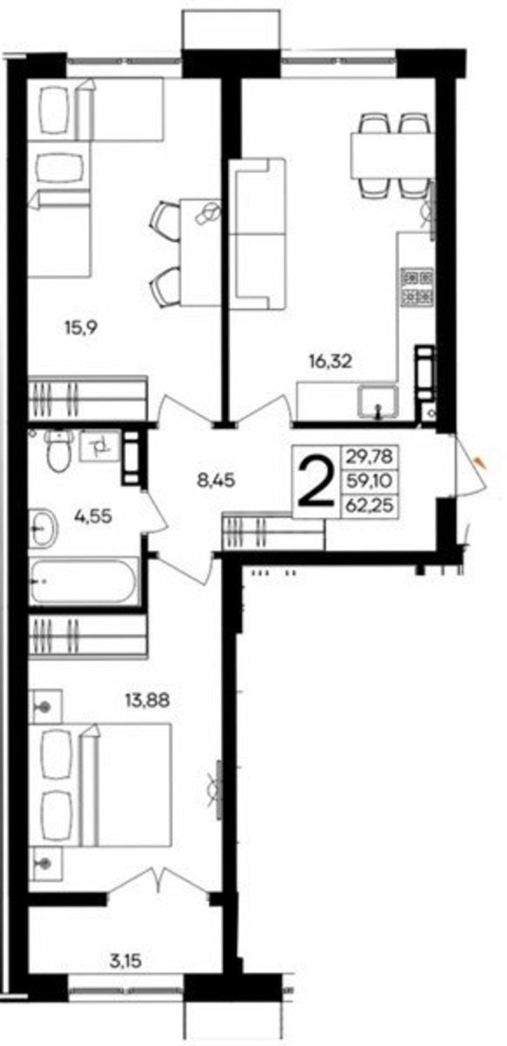 2-комн квартира улица Мате Залки, д.86