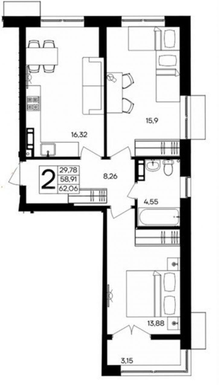 2-комн квартира в новом доме Мате Залки улица, д.86