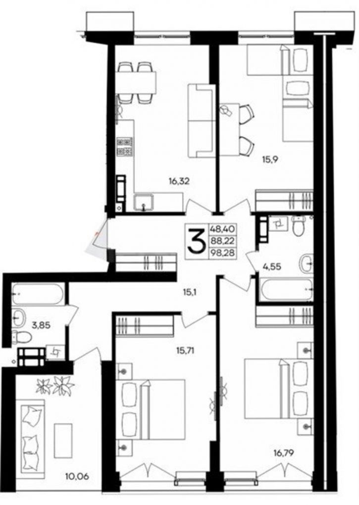 3-комн квартира в новом доме Мате Залки улица, д.86