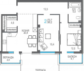 2-комн, 96 кв м, этаж 1/9 улица Токарева, 18Дк1