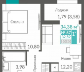 1-комн, 32 кв м, этаж 12/12 проспект Генерала Острякова, 241