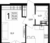 1-комн, 37 кв м, этаж 3/9 ул Котляревского, 12