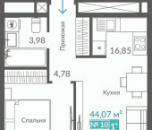 1-комн, 42 кв м, этаж 3/12 Балаклавское шоссе, 2