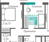 2-комн, 59 кв м, этаж 8/12 Севастополь, ЖК Видный