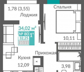 1-комн, 32 кв м, этаж 10/12 Балаклавское шоссе, 2