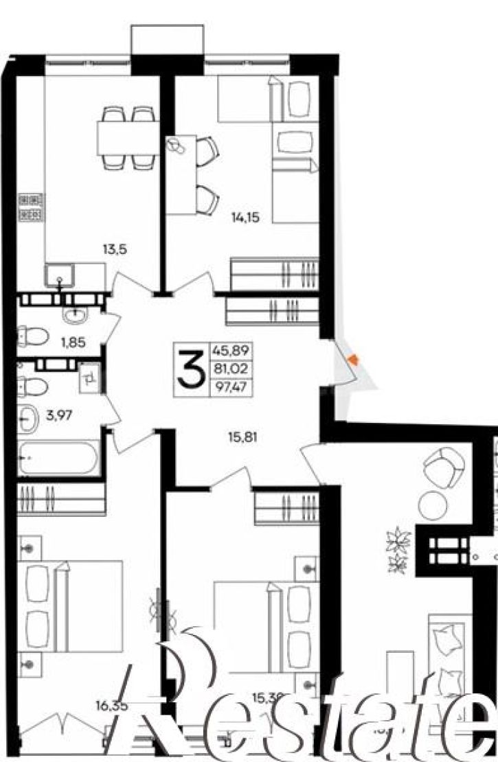 3-комн квартира улица Мате Залки, д.86