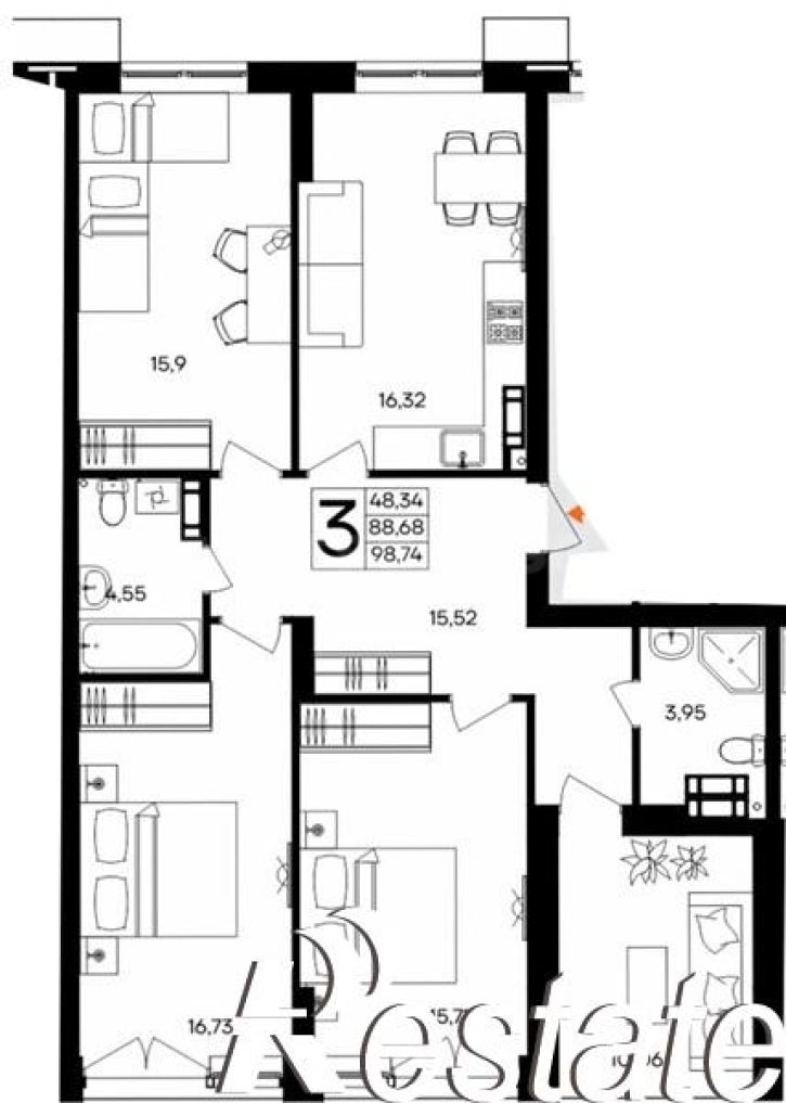 3-комн квартира улица Мате Залки, д.86